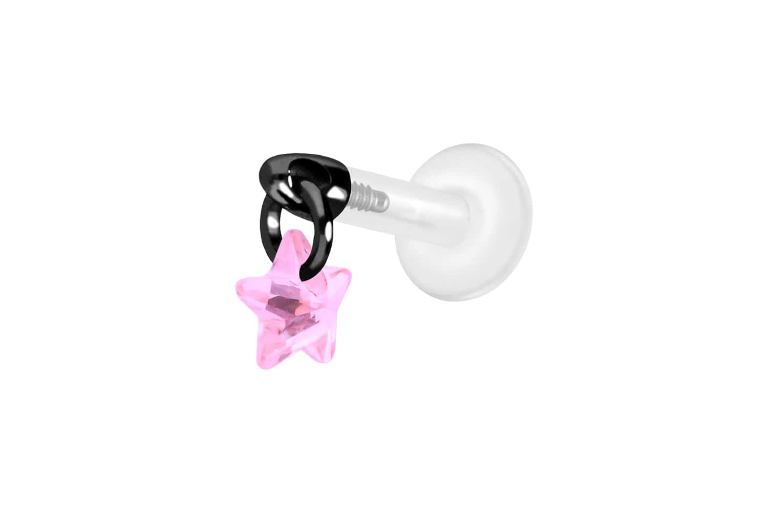 PTFE Labret Piercing mit Innengewinde + Titan-Aufsatz KRISTALLSTERN
